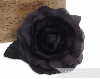 Camellia 'Wendy' Silk Flower Millinery Hat Mount for Fascinators and Hat Making - Black