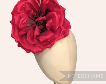 Red Ombre Silk 'Lucinda' Extra Large 20cm Rose Millinery Fascinator Flower Hat Mount
