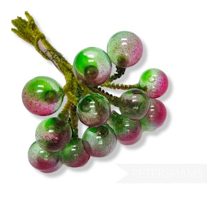 Vintage &#39;Gladys&#39; Japanese Glass Pips on Chenille Stems - 12 stems for Millinery and Hat Making - Rainforest