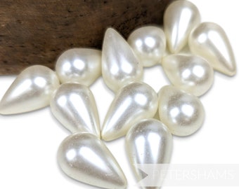 25x16mm Ivory Vintage Acrylic 1 Hole Faux Teardrop Pearls For Millinery and Crafting