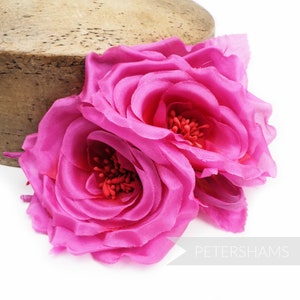 Silk 'Fiona' Double Rose Millinery Fascinator Flower Hat Mount - Magenta Ombre