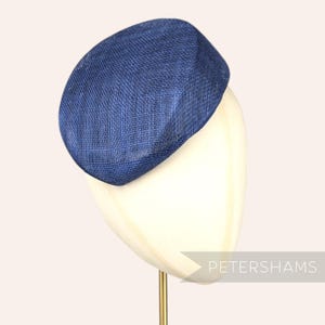 Sloped &#39;Betty&#39; Pillbox Sinamay Fascinator Hat Base for Millinery & Hat Making - Navy Blue