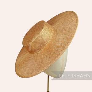 Metallic Lurex Large Brim Sinamay Boater Fascinator Hat Base - Toffee with Gold
