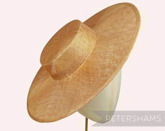 Metallic Toffee with Gold Lurex Large Brim Sinamay Boater Fascinator Hat Base