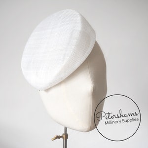 Sloped 'Betty' Pillbox Sinamay Fascinator Hat Base for Millinery & Hat Making - White