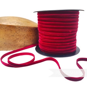 7mm French Velvet Ribbon - 1m - For Crafting, Hat Trimming and Dressmaking - Deep Red