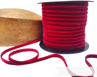 Deep Red 7mm French Velvet Ribbon for Crafting, Hat Trimming and Dressmaking - 1m