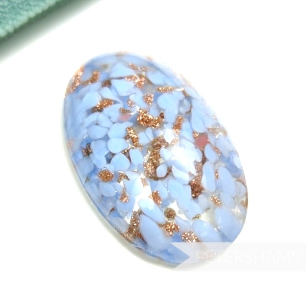 Vintage Powder Blue 1980's Splatter Effect Glitter Flat Back Glass Cabochon for Millinery & Crafting- 37x20mm