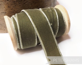 23mm French Velvet Ribbon for Millinery, Hat Trimming & Crafts 1 metre (1.09 yards) - Sage Green