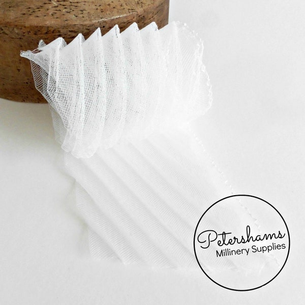 Diagonal Pleated Crinoline Strip (Crin, Horsehair Braid) for Millinery, Hats and Fascinators - White