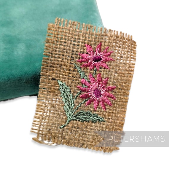 Candy Pink Embroidered Floral Motif on Hessian Backing for Crafting & Millinery
