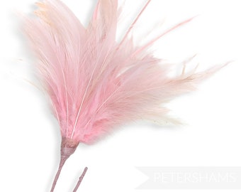 Fluffy Goose Biot & Hackle Feather Hat Mount Trim for Fascinators, Wedding Bouquets and Hat Making -  Light Pink