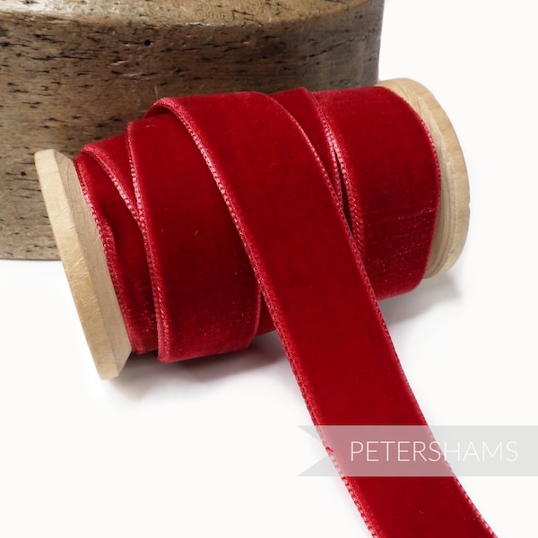 Ruban de velours Français de 23 mm pour Millinery, Hat Trimming - Crafts 1 mètre (1,09 verges) - Deep Red