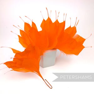 Orange Large Spiky Goose Feather Wired Millinery Hat Mount