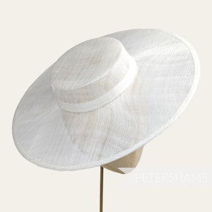 Large Brim Sinamay Boater Fascinator Hat Base for Millinery & Hat Making - White