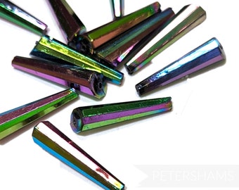 Vintage 1960/70's Iridescent Asymmetrical Tapered Beads - 12 Pieces - Iridescent Oil Slick