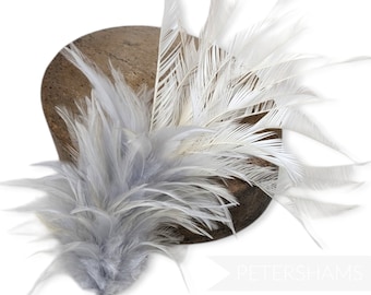 Large Zippered Goose Biot and Hackle Feather Hat Mount for Millinery and Hat Making - Pale Grey