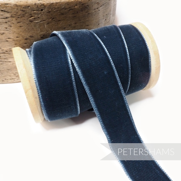 23mm French Velvet Ribbon for Millinery, Hat Trimming & Crafts 1 metre (1.09 yards) - Slate Blue