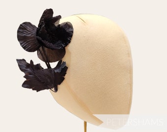 Vintage 1950's-60's 'Lyla' California Poppy Millinery Fascinator Hat Mount - Black