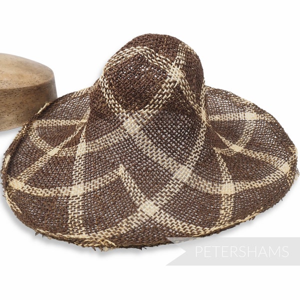Cuerpo de capelina vintage Roulette Curve de junco marino y paja de yute para confección de sombreros - Marrón