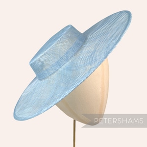 Large Brim Sinamay Boater Fascinator Hat Base for Millinery & Hat Making - Light Blue
