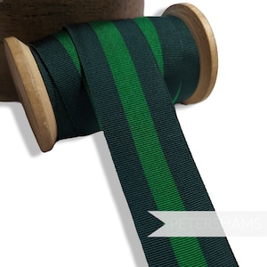 32mm Striped Grosgrain Ribbon for Hat Making and Millinery  - 1m - Bottle and Emerald Green