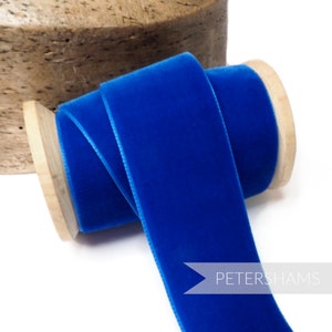 38mm Vintage Velvet Ribbon (Various Makes) for Millinery, Hat Trimming & Crafts 1 metre (1.09 yards) - Royal Blue