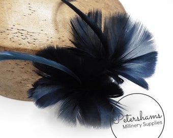 Petite Double Goose Feather Flower for Millinery & Hat Making - Navy Blue