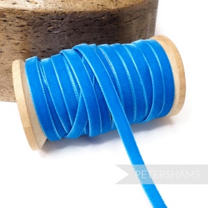 7mm Vintage Velvet Ribbon (Various Makes) for Millinery, Hat Trimming & Crafts - 1 metre (1.09 yards) - Bright Blue