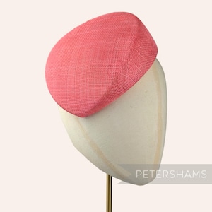 Sloped &#39;Betty&#39; Pillbox Sinamay Fascinator Hat Base for Millinery & Hat Making - Coral