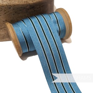 Vintage 38mm Wide Striped Grosgrain Ribbon - 1m - For Hat Trimming and Crafting - Light Blue and Green