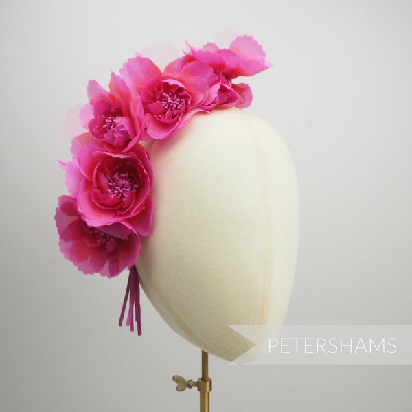 Organza 'Amelia' Millinery Flower Hat Mount pour fascinateurs et fabrication de chapeaux - Magenta Ombre