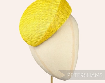Yellow Sloped 'Betty' Pillbox Sinamay Fascinator Hat Base for Millinery & Hat Making