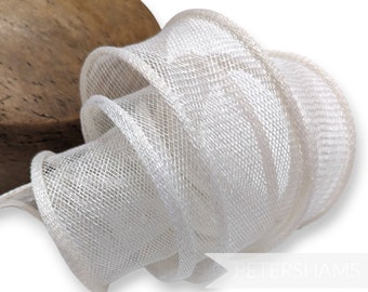 White Hand Rolled Sinamay Ribbon Trim for Millinery, Hat Making & Fascinators
