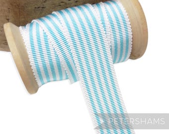 Aqua and White 25mm No.5 Simple Striped Millinery Petersham Hat Ribbon for Hat Making - 1m