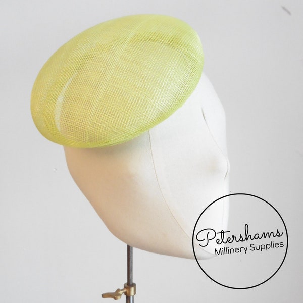 17cm Round Sinamay Button Fascinator Hat Base for Millinery & Hat Making - Lemon Lime