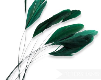 Loose Stripped Coque Feathers (Pack of 10) for Millinery & Fascinators - Bottle Green