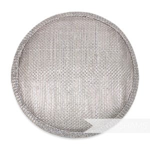 Metallic Lurex 13.5cm Round Sinamay Hat Base for Millinery - Pale Grey with Silver