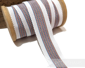 25mm No.5 Multicolour Threaded Stripe Millinery Petersham Hat Ribbon - 1m White