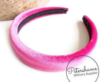 30mm Skinny Super Padded Velvet Headbands for Hat Making and Millinery - Fuchsia