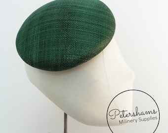 17cm Round Sinamay Button Fascinator Hat Base for Millinery & Hat Making - Bottle Green