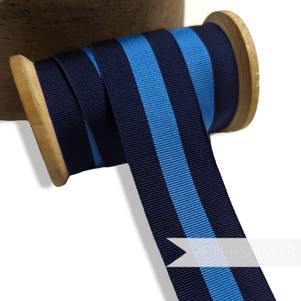 32mm Striped Grosgrain Ribbon for Hat Making and Millinery  - 1m - Navy and Light Blue