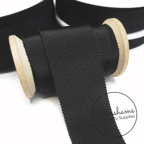 Black French Millinery Petersham Ribbon 3 Sizes (15mm No.3, 25mm No.5, 40mm No.10)