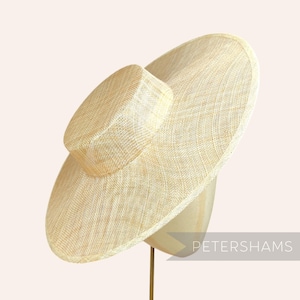 Metallic Lurex Large Brim Sinamay Boater Fascinator Hat Base - Natural with Gold