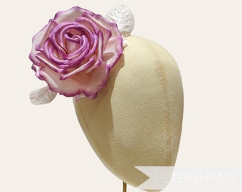 Mauve Tipped Ombre 14cm 'Kelly' Silk Rose Millinery Fascinator Flower Hat Mount