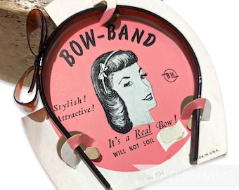 Vintage 'Bow Band' 1950s Plastic Headband on Card - Dark Tortoise