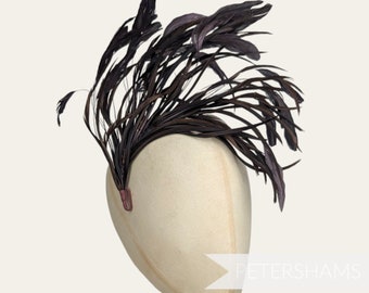Extra Large Stripped Coque & Goose Biot Feather Hat Mount for Millinery and Hat Making - Brown