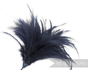 Penas de ganso azul-marinho macias, biot e hackle, para decoração de chapéus, fascinators, buquês de noiva e confecção de chapéus.