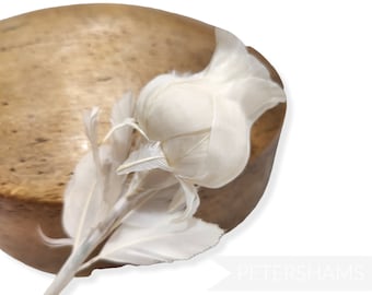 Goose Feather 'Belle' Rosebud Flower Hat Mount - For Millinery (Hat Making) - Ivory