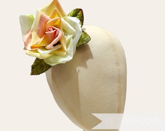 10cm 'Meghan' Silk, Velvet and Suede Rose Flower Mount for Hat Trimming and Millinery - Peachy Pink Ombre